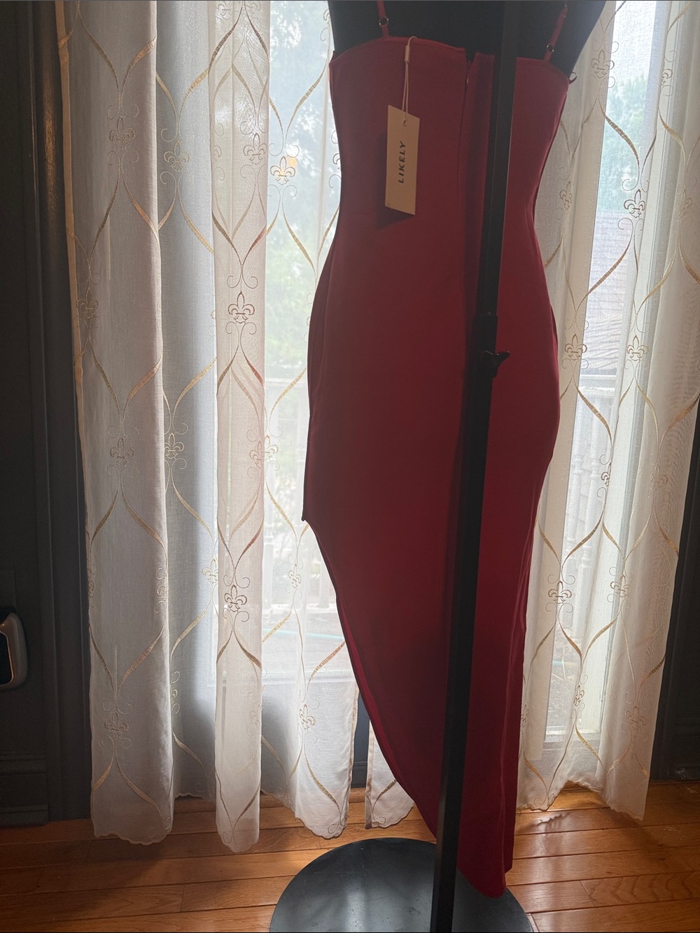 Likely Keela Red Midi Dress with deep V and spaghetti straps - Picture 4 of 5